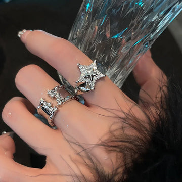 DAIIIBABYYY  -  Vintage Gothic Rhinestone Irregular Open Rings for Women Men Punk Silver Color Pentagram Star Metal Finger Ring Fashion Jewelry